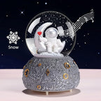 Astronaut Snow Globe Music Box, 80MM Musical Glitter Snow Globe with Color Changing LED Lights, Home Decor Birthday Gifts for Men Women Boys and Girls (Silver)