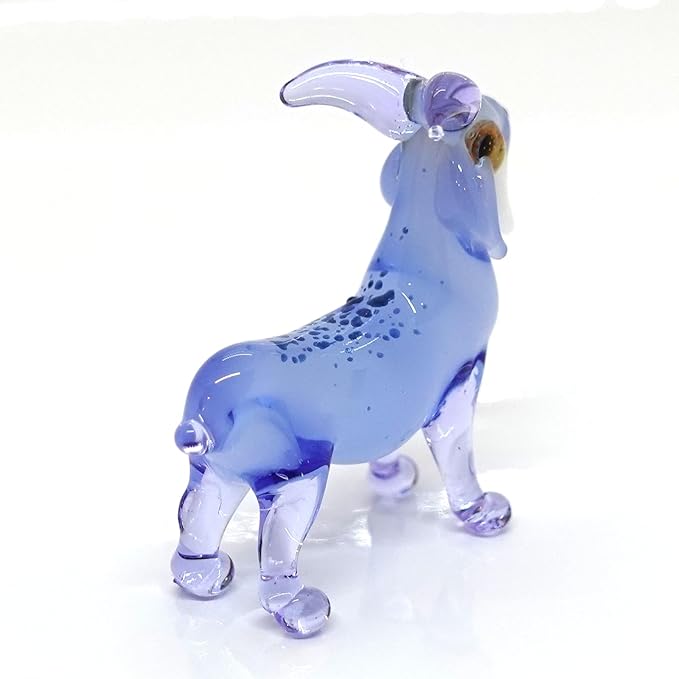 Goat Micro Tiny Figurines Hand Blown Glass Art Animals Collectible Gift Home Décor (Blue Purple)