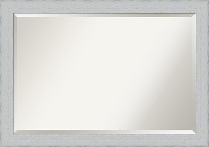 Amanti Art White Wall Mirror 28x40 Shiplap White Rectangle Bathroom Mirror for Wall Decor Living Room, Large Cottage Wood Frame, Hangs Horizonally and Vertically, Bathroom Decor, Beveled Edge