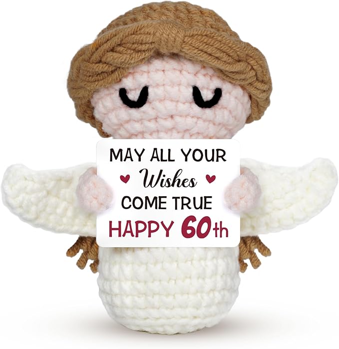 60th Birthday Gifts for Women Men, 1966 60th Birthday Decorations, Happy 60 Year Old Gifts for Family Friends Colleagues - Handmade Positive Angel Crochet Doll
