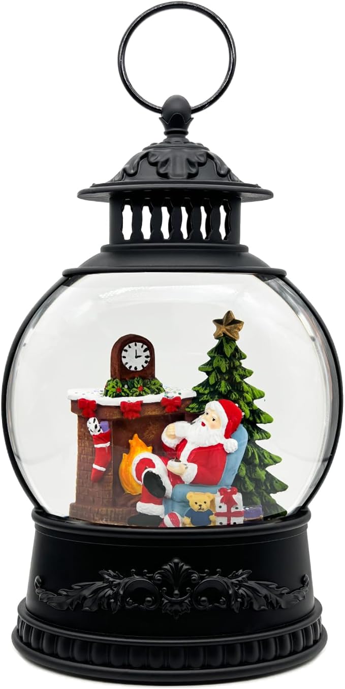 AOMIL Christmas Snow Globe Lantern with Music & Timer - USB/Battery Operated LED Glittering Globe, Snow Globe Decor for Home Holiday (Santa Claus)