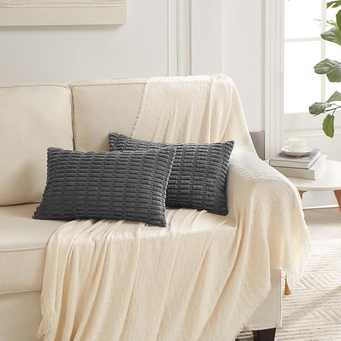 Fancy Homi 4 Packs Decorative Throw Pillow Covers for Living Room Couch Bed, Modern Farmhouse Boho Home Décor Accent Cushion Case, 24" x 12", Dark Gray