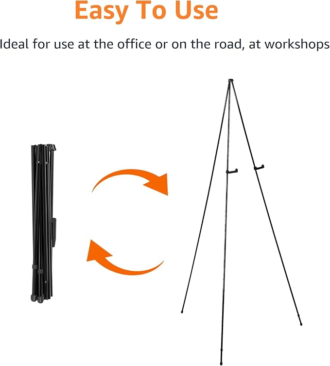 Amazon Basics Easel Display Stand, Instant Floor Poster, Lightweight, Collapsible and Portable with Tripod Base, Black Steel (Supports 5 pounds) (Pack of 2)