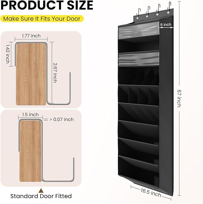 16-20 Pairs Over the Door Shoe Organizer, Clear Pockets Shoe Rack for Closet Door, Hanging Shoe Rack for Boots, Behind the Door Shoe Holder Fit All the Family's Sneakers, Boots, Heels, Black