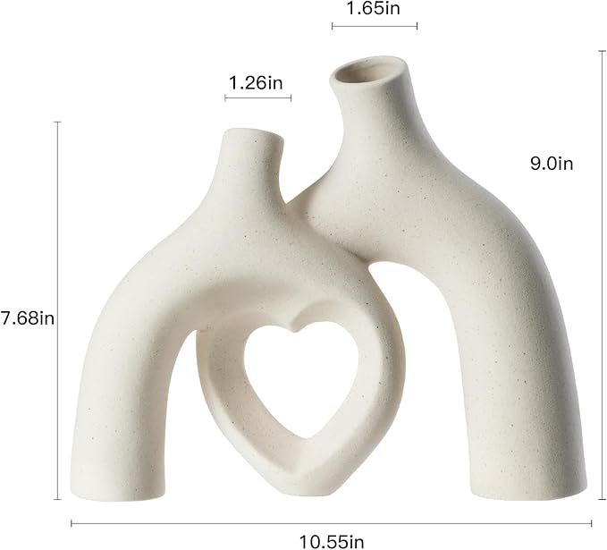 Modern Ceramic Vase, Snuggle Heart-Shaped Abstract Sculpture Vases, Minimalist Boho Home Decor for Living Room Shelf & Table Centerpiece Decorative Vase (Milky White)