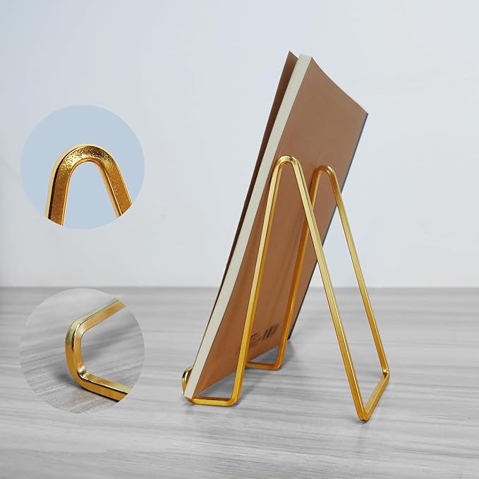 3 Pack 8 inch Metal Plate Stands for Display, Plate Holder Pictures Frame Easel Display Stand, Tabletop Picture Stand, Iron Easels for Display Photo Frames, Plates, Vinyl Record，Book, Sign（Gold）