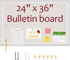 Linen Bulletin Board,Pin Boards for Walls,Fabric Bulletin Board,White Wood Frame Beige Linen,23.6"x35.4",Large Pin Board for Office,Home Kitchen, Vision Cork Board (WH-6090)