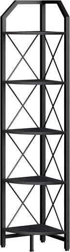 CHOEZON 5-Tier Corner Shelf, Industrial Corner Bookshelf, 59.4" Corner Storage Stand, Plant Stand Display Shelf, Corner Bookcase for Bedroom, Living Room, Home Office, Black TCJ10BB