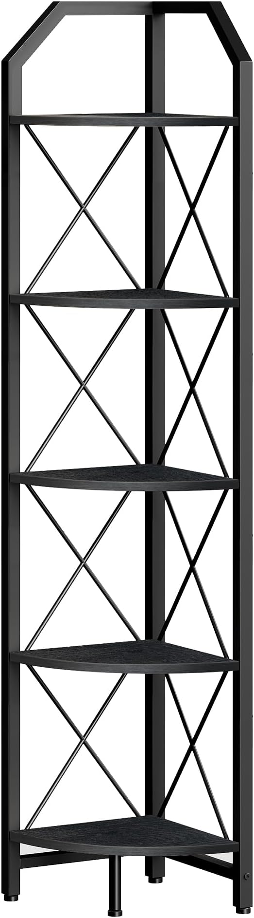 CHOEZON 5-Tier Corner Shelf, Industrial Corner Bookshelf, 59.4" Corner Storage Stand, Plant Stand Display Shelf, Corner Bookcase for Bedroom, Living Room, Home Office, Black TCJ10BB