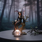 Comfy Hour 7.5" Gothic Fairy Witch Figurine, Fantasy Sorceress with Skull and Black Cat on Withered Tree, Spooky Home Office Desktop Decor, Hand-Cast Polyresin Statue, 1 Piec