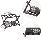 Smuxee Fully Assembled Brown Luggage Racks Pack of 2, Upgraded Bamboo Foldable Suitcase Stand with 5 Nylon Straps, Luggage Holder with Shelf for Guest Room Bedroom Hotel