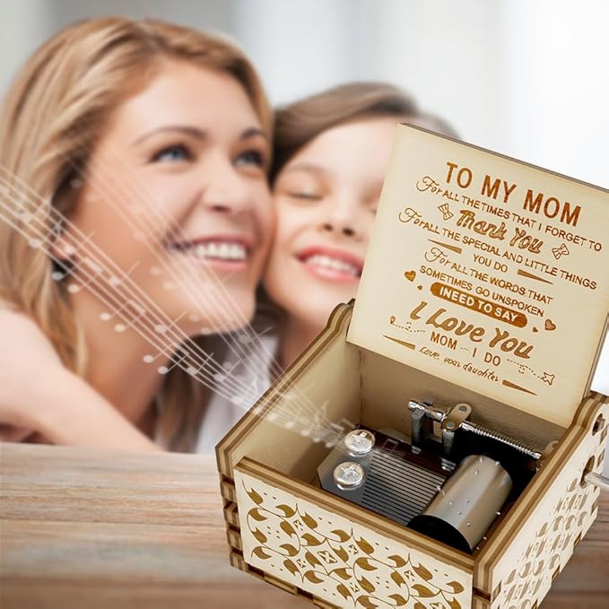 Ucuber You are My Sunshine Music Box, Gift for Mom from Daughter, Wood Laser Engraved Vintage Mini Size Boxes, Unique Best Mother's Day, Birthday/Christmas, Thanksgiving Day