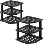 VERTORGAN 3 Tier Bamboo Corner Shelf(2 Pack),Dish Drying Rack,Plate Organizer,Kitchen Spice Rack for Countertop and Cabinet(Black)