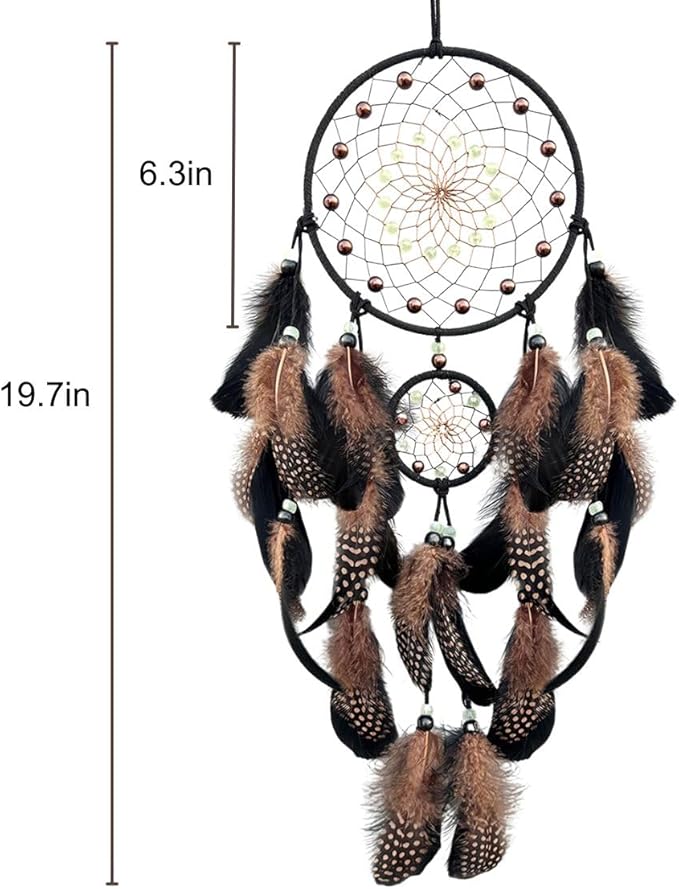 Dream Catchers with Luminous Beads Dream Catchers for Adults Handmade Native American Hanging Wall Decor Ornament for Bedroom Brown