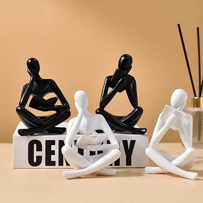 Jinkoozz Reading Women Statue, Thinker Sculptures, Abstract Art Ornament, Modern Aesthetic Figurine Decoration, Suitable for Home Living Room Bedroom Office Shelf Table Desk Bookshelf Decor