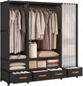 Portable Closet,Portable Closets for Hanging Clothes,Japanese Style Wardrobe Clothing Rack with 4 Drawers,3 Hanging Rods and 6 Storage Shelves,56.2" L x 17.7" W x 65.1" H,Black