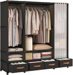Portable Closet,Portable Closets for Hanging Clothes,Japanese Style Wardrobe Clothing Rack with 4 Drawers,3 Hanging Rods and 6 Storage Shelves,56.2" L x 17.7" W x 65.1" H,Black