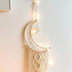 ANROYE Boho Macrame Woven Wall Hanging, Crochet Crescent Moon Star Dream Catcher with Long Tassel- White Cotton Handmade Bohemian Nursery Decor Decoration Art Craft for Kids Bedroom Dorm Room