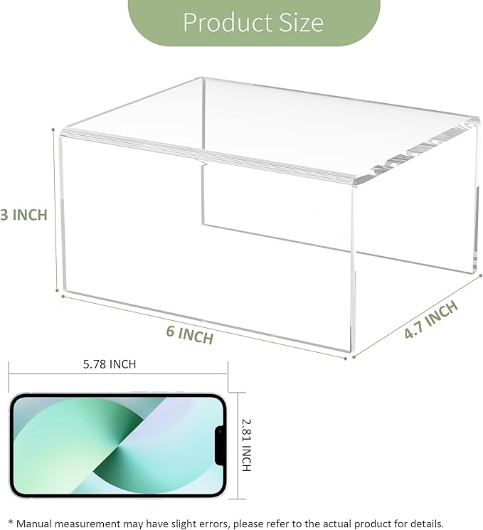 Acrylic Shelf Riser 6x4.7x3 pack of 2, Desktop Rectangular Acrylic Tray Pedestal Stand for Home Décor, Figures, Manga or Other Collectibles, 6x4.7x3 Inch