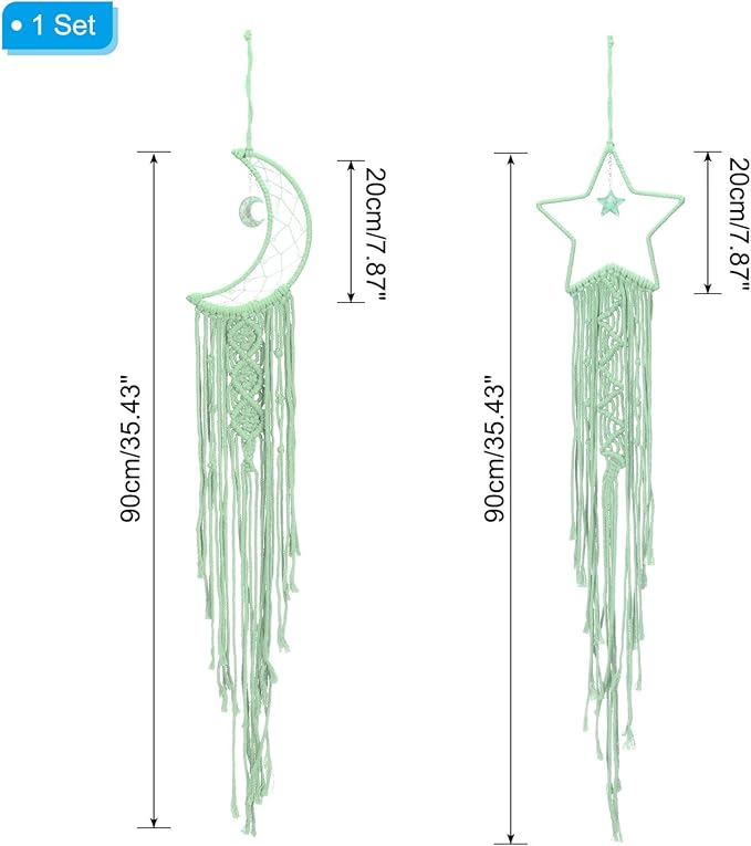 PATIKIL Moon Star Dream Catcher Decor, 39" Boho Dream Catcher Macrame Woven Wall Hanging for Home Decor Bedroom Accessories Cafes Wedding Decoration, Green
