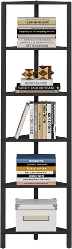 TUTOTAK Corner Shelf, 6-Tier Corner Bookshelf for Small Space, Narrow Display Corner Shelf Stand with Storage Rack, for Living Room, Bedroom, Black BS05BK006