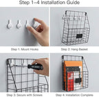 QWORK Metal Wire Wall Mounted File Organizer – 2 Pack Fits A4 & Letter Size, Space-Saving Storage for Office, Home & Entryway