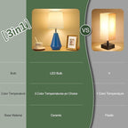 Small Bedside Table Lamp for Bedroom - Reading Desk Lamp with 3 Color Temperatures，15.5" Nightstand Ceramic Lamp with Fabric Shade for Kids Room,Living Room,Dorm,Home Office (Blue+White)