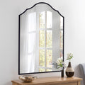 Black Arched Mirror for Bathroom, 36"x24" Bedside Mirrors for Wall with Modern Antique Metal Frame, Large Scalloped Entryway Decor