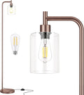 Ziisee Floor Lamps for Living Room - Industrial Standing Lamp with Glass Shade, Modern Floor Lamp with LED Bulbs, Farmhouse Floor Lamp for Bedroom, Tall Lamp for Office - Brown