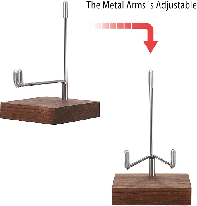 Hipiwe 2 Pack Crystal Display Stand Adjustable Metal Arms Display Stand Easel with Wooden Base for Displaying Geodes Rock Mineral Agate Coral Seashell and Small Collectibles,Medium