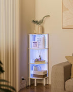 Corner Shelf Stand Corner Bookshelf with Light, 4-Tier Wall DisplayCorner with Storage Rack for Living Room,Bedroom,Office, White