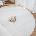White Round Shag Rugs 6ft Faux Rabbit Washable Fur Area Rugs for Living Room Circle Fluffy Rugs for Bedroom Boho Rug Home Room Décor