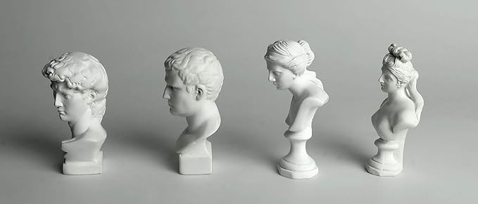 Garwor 4Pcs/Set Classic Mini Greek Bust Resin Sculptures and Statues, Home Décor, Michelangelo Sculpture Figurine, David Venus Agrippa Aphrodite, Mini 2.7” Resin Figure Sculpture Crafts