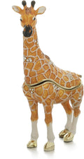 Hand Painted Trinket Box for Home Decor Accents, Enamel Hinged Jewelry Box for Bookshelf Office Table Desk Decoration, Classical Figurine Collectible Keepsake Animal Sculptures (Giraffe-Yellow)