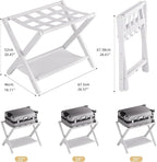 HITNET White Luggage Rack, Folding Suitcase Stand, Bamboo Luggage Holder with Storage for Guest Room Bedroom Hotel