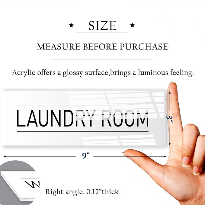 Laundry Room Sign White 9x3 Inch - Indoor Self Adhesive Door Wall Sign Minimalism Design