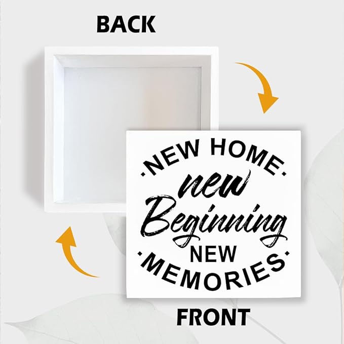 New Home New Beginning, Farmhouse Home Decor, Entryway Sign, Living Room Signs, Gift from Realtor, Housewarming Gift, Box Sign Decor Tabletop, Hallway Decoration, 5.1x5.1inches