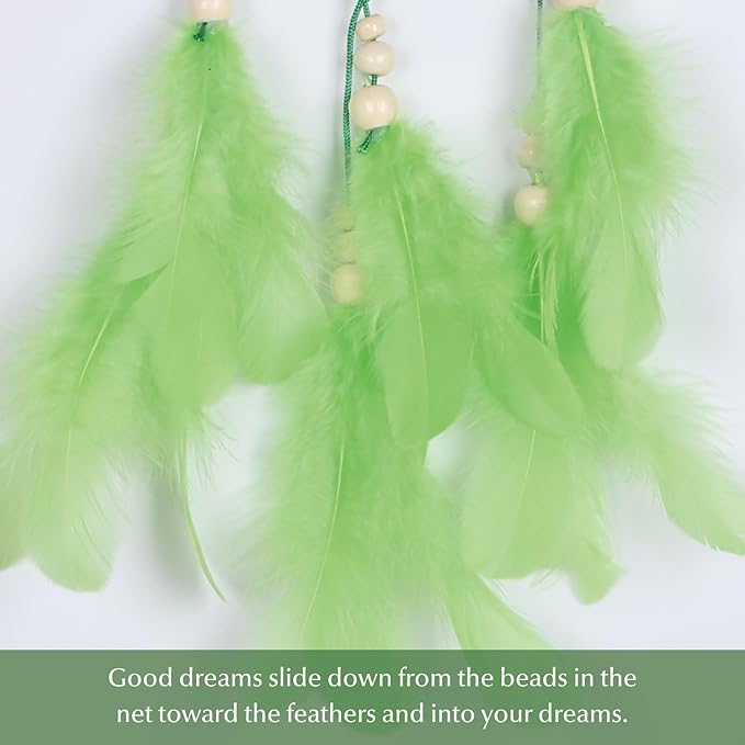 Pretty Jolly Small Evil Eye Dream Catchers Wall Decor Wood Beads Handmade Green Feathers Mini Dreamcatchers Home Decoration Ornament for Car Bedroom Birthday Party