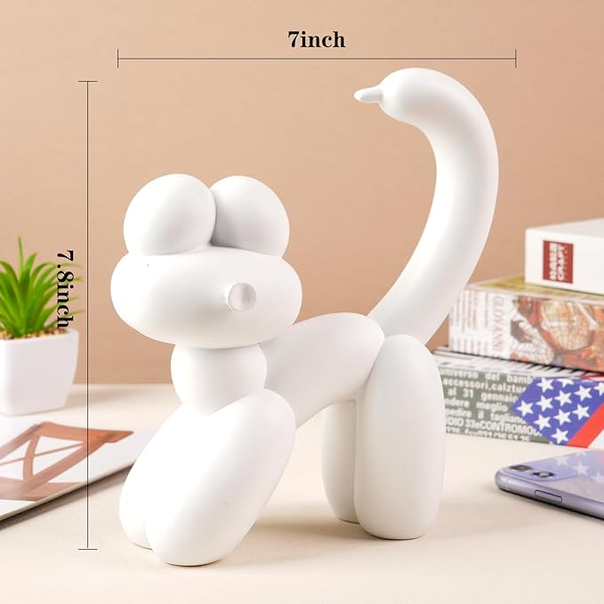 Cute Balloon Cat Statue Decor - 7.8 Inch Modern Cat Statue Ornament, Home Crafts Living Room Desktop Bedroom Sculpture Decoration (White)