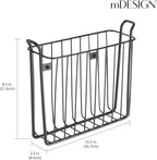 mDesign Metal Wall Mount Decorative Magazine Rack Organizer Bin Holder, Basket for Living Room, Bathroom, Bedroom, Home Office - Holds Books, Newspapers, Tablets - Concerto Collection - Black