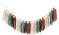 MECCANIXITY Bohemian Yarn Tassel Garland with Wood Beads,3.9Ft Green Brown Cream Beige Forest Wall Hanging Tassels Banner Western Room Decor for Bedroom Office Nursery Party Decorations