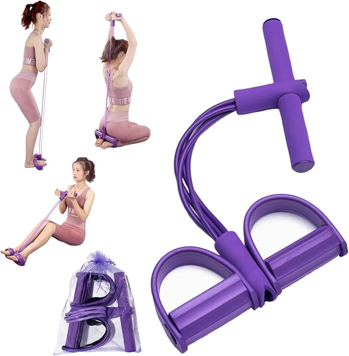 Fitness Resistance Bands Set with Handles & Ankle Straps - 4 Tube Exercise Bands for Arm, Leg, Strength Training, Stretching - Home Gym Workout Equipment