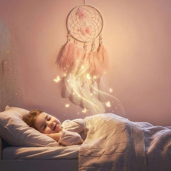 Pink Butterfly Dream Catcher Wall Decor, Girls DreamCatchers Wall Hanging Ornaments for Bedroom Home Decor Festival Gift
