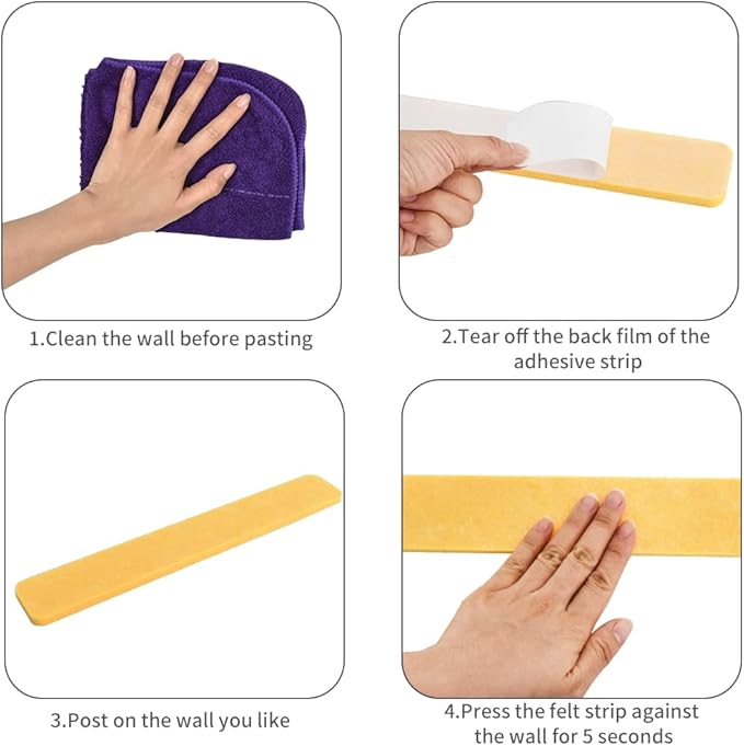 Vuzvuv 8 pcs Bulletin Board Bar Strips with 50 Pushpins，Self Adhesive Cork Board for Wall，Felt Pin Board for School，Office Decor(Yellow White)