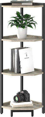Hzuaneri Corner Shelf Stand, Corner Bookshelf, Storage Standing Shelf Unit with Metal Frame, Plant Stand, Bookcase for Living Room, Home Office, Bedroom, 4-Tier Greige CS05805B