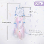 Pretty Jolly Blue Cat Kids Dream Catcher Wall Decor Pompom Feather Baby Dreamcatcher Handmade Children Dream Catcher Home Décor Wall Hanging for Nursery Bedroom Boys Girls Birthday Gift-25.6in