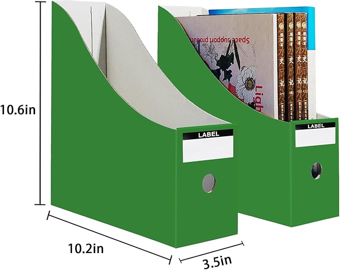 Limitliho 6 Pack Cardboard Magazine Holder for Desk, Book Bins for Classroom Library,Office,Home, 10.6" H x 10.2" L x 3.5" W in Magazine File Holder (Green)