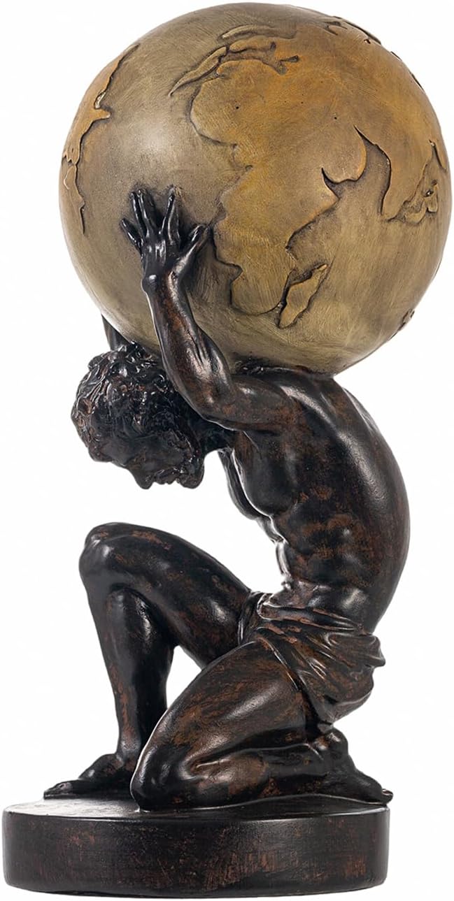 Lukitas Atlas Holding Up World Statue and Sculpture, Lifting The Earth Figurine Decor, Creative Ornament for Home Office Living Room, Brown, Resin 11.5''