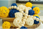 Qingbei Rina 20 PCS Yellow Wicker Rattan Balls,Spring Decorative Balls for Bowls,Vase Filler for Centerpieces,Decorative Orbs Woven Spheres,Bowl Fillers for Home Decor