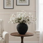 Black Large Round Vase Pottery Look for Home Decor, Arina Black Rustic Iron Vase Modern Farmhouse, Console Table Decor, Earthy Textured Metal Big Black Round Vases for Centerpieces, Jarrones Grandes